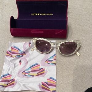 Warby Parker Pearlized Beige Sunglasses with Gold Accents